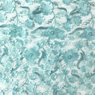 calidad  Beautiful viable elegant blue flower pattern mesh 3d laser lace embroidery fabric for women dress fábrica
